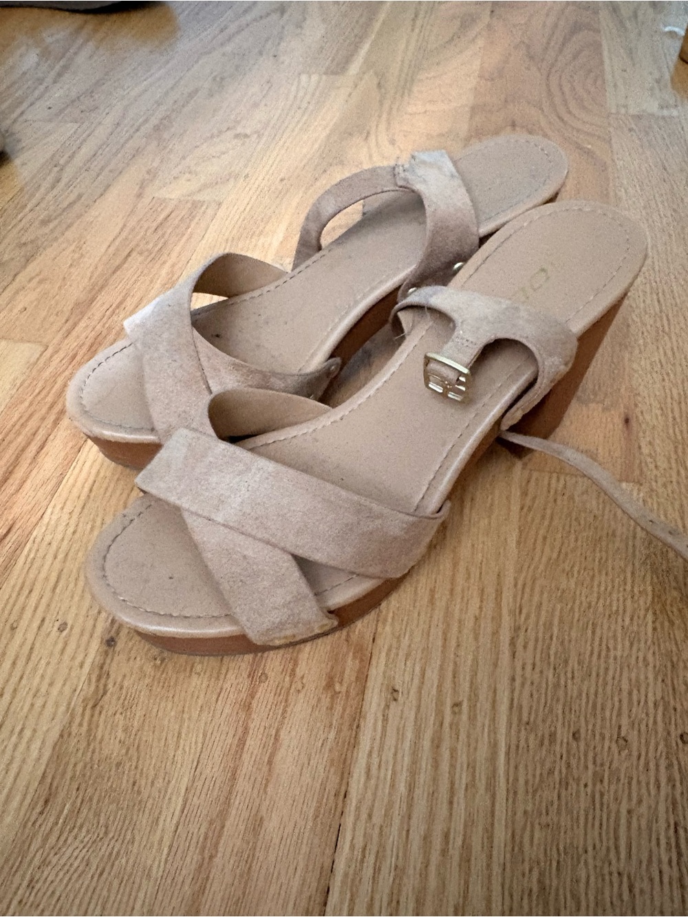 Women's Neutral Tan Suede block heel Sandals buy 1 get 1 free!